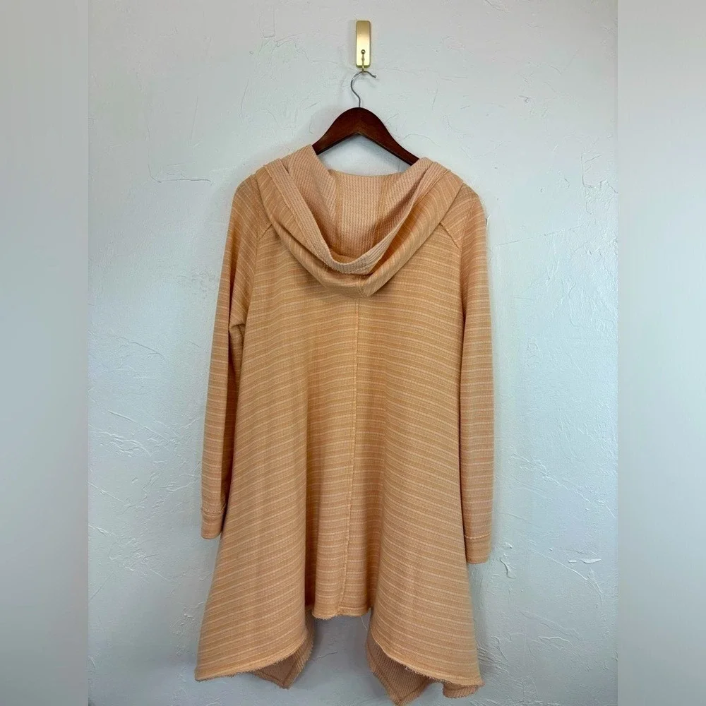 FREE PEOPLE Orange Boho Hooded Jacket Relaxed Waffle Knit Full Zip Women's Large
